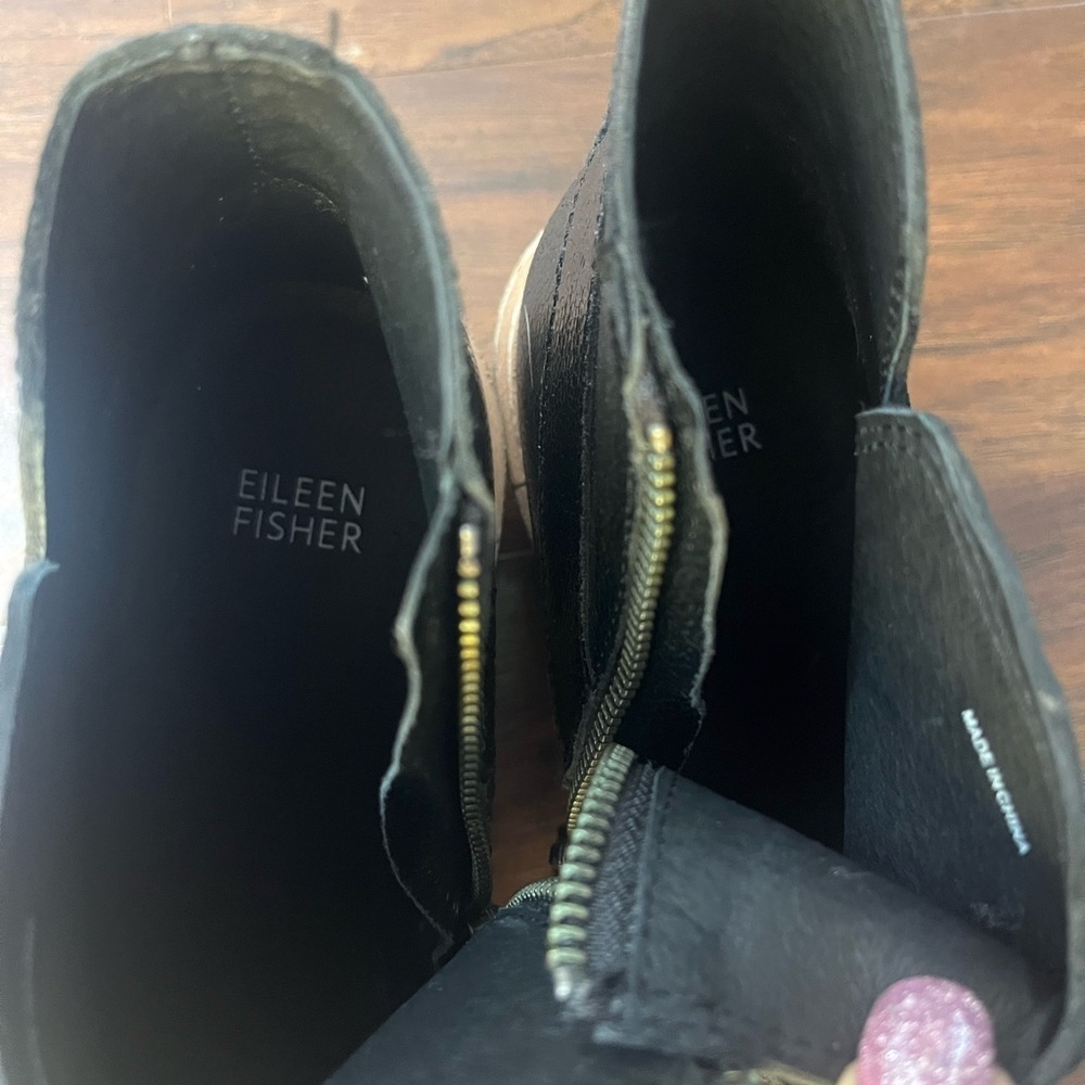 NWOT Eileen Fisher Black Tumbled Nubuck Leather Wedge Ankle Boots-Size 9 - Picture 7 of 12